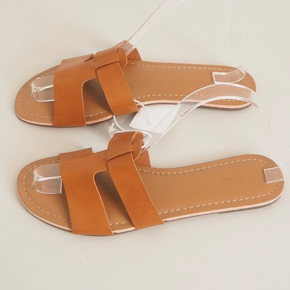 J.Crew Women's Size 7 Tan Brown‎ Leather Slide Sandals Flat Slip On "H" Shape - Picture 5 of 11